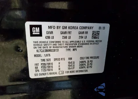 2021 Chevrolet Trax 1Lt from USA, damaged, VIN KL7CJLSB6MB330131